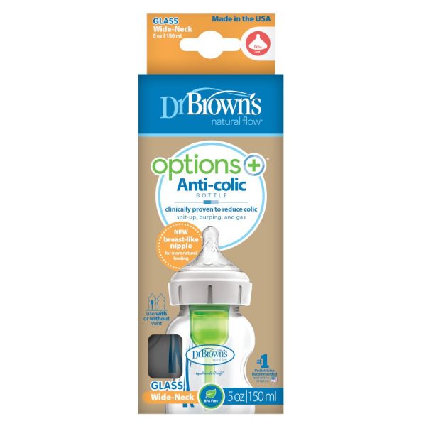 Package of Dr. Brown’s Natural Flow® Options+™ Glass Wide-Neck Bottle 5 ounce